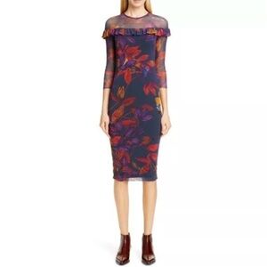 NWT Fuzzi Floral Print Ruffle Trim Dress